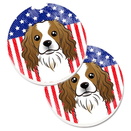 Carolines Treasures American Flag and Cavalier Spaniel Set of 2 Cup Holder Car Coaster BB2154CARC